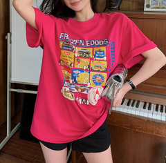 Red Colorful Las Vegas West Print Loose T-Shirt