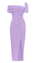 Lila Maxikleid mit One-Shoulder-Bandage