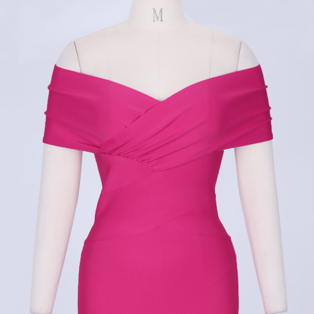 Elegantes, schulterfreies, kurzärmliges Bandage-Kleid