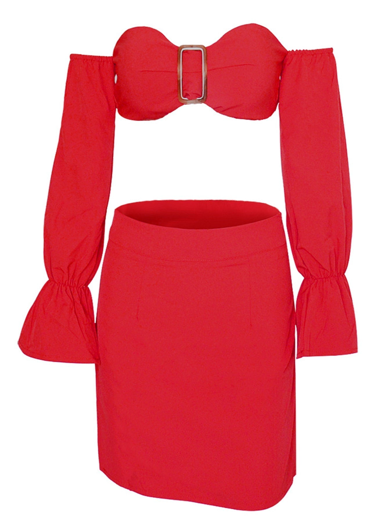 Off Shoulder Lantern Sleeve Crop Top & Skirt Set Sai Feel