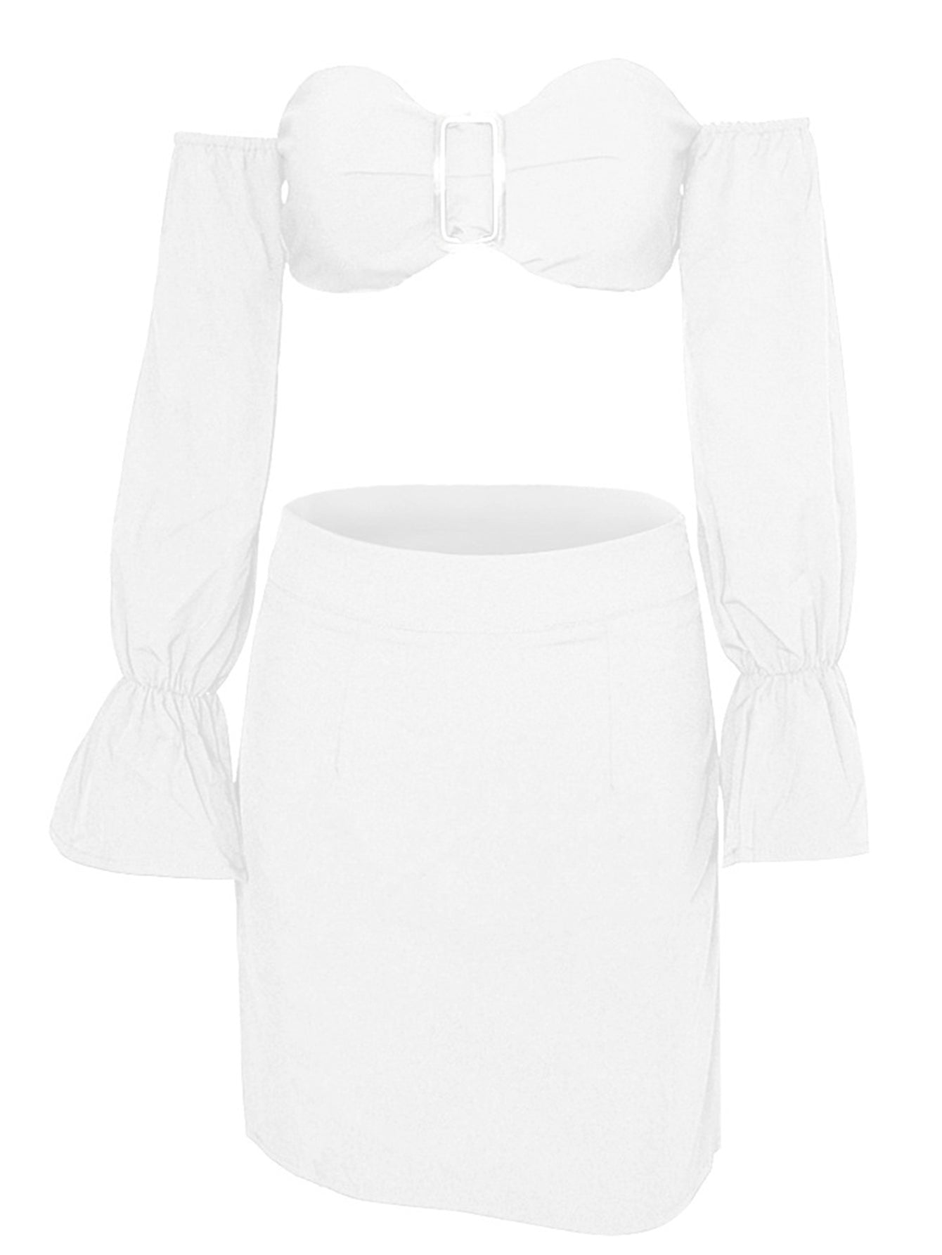 Off Shoulder Lantern Sleeve Crop Top & Skirt Set Sai Feel