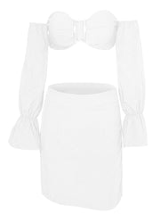 Off Shoulder Lantern Sleeve Crop Top & Skirt Set Sai Feel