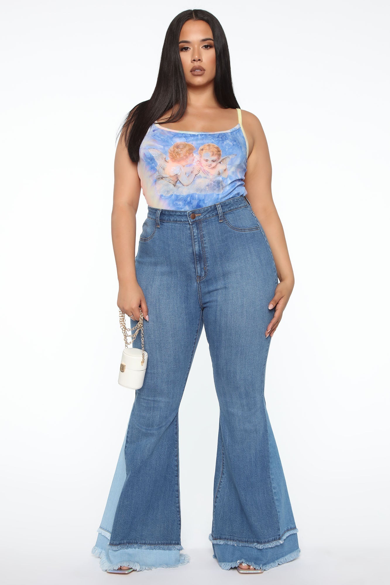 Only The Best Vibes Bell Bottom Jeans - Medium Blue Wash Sai Feel