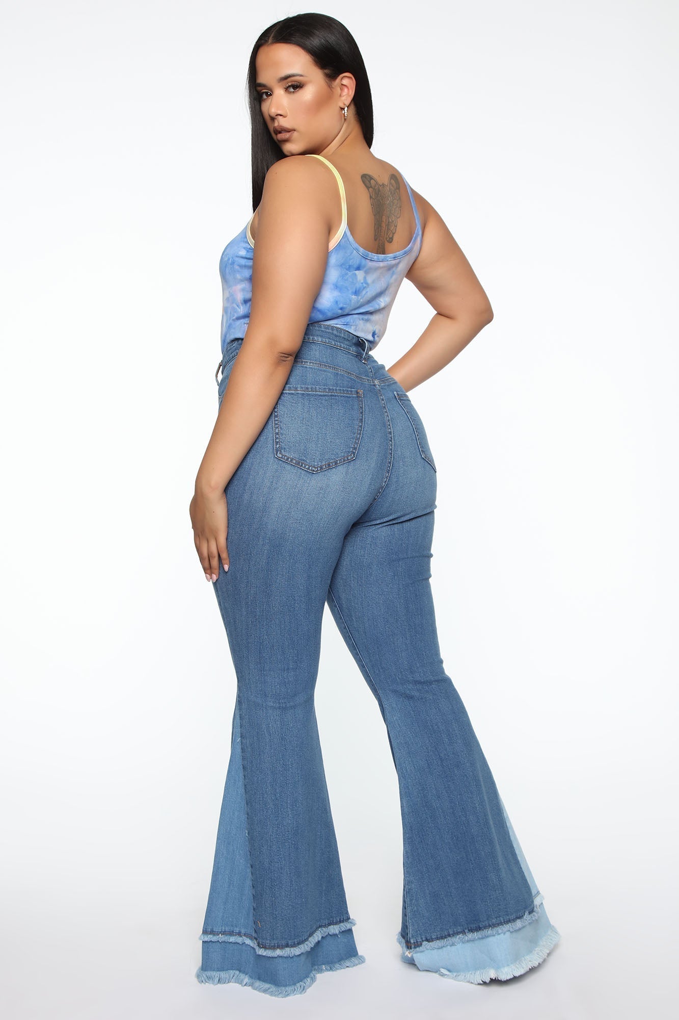 Only The Best Vibes Bell Bottom Jeans - Medium Blue Wash Sai Feel