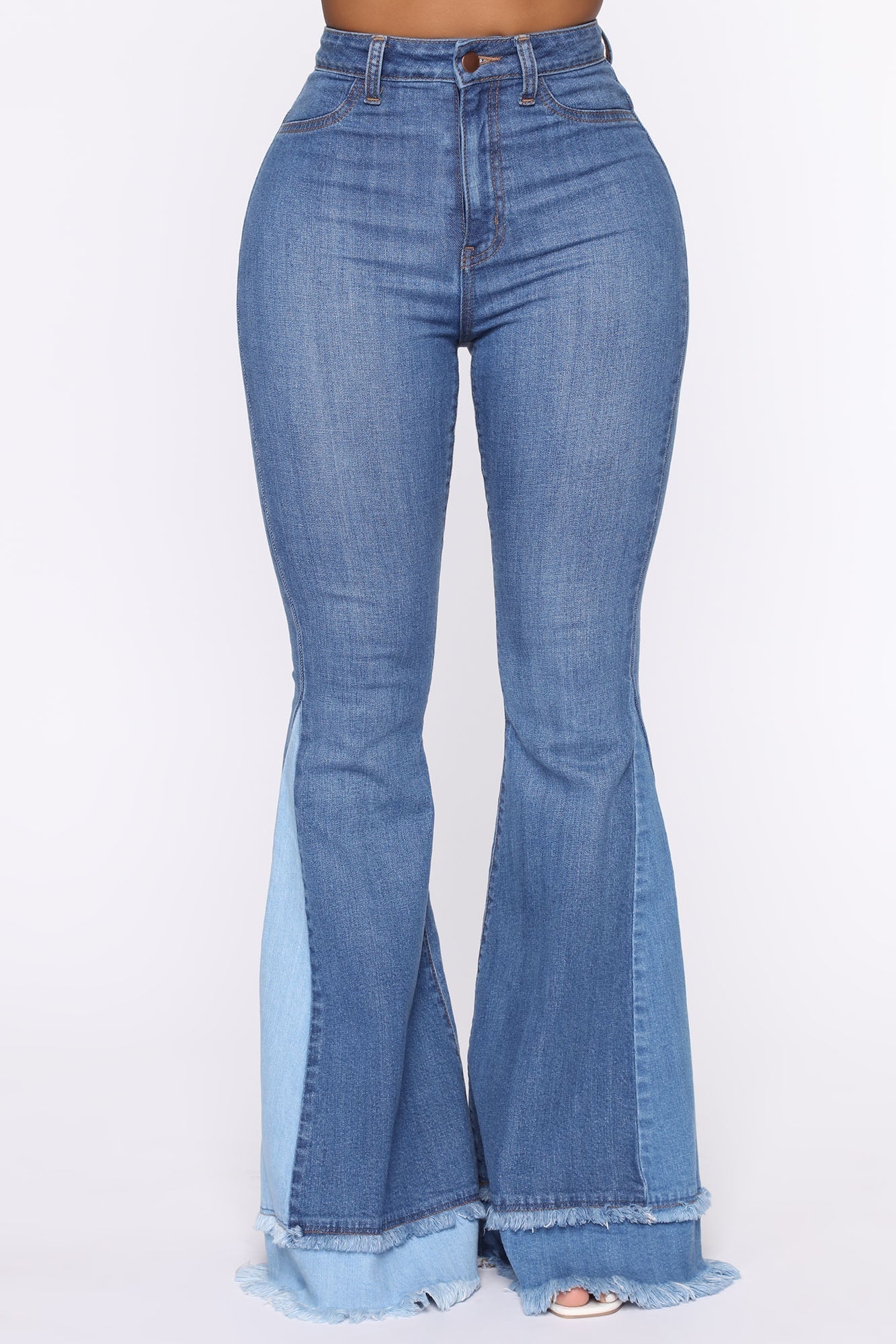 Only The Best Vibes Bell Bottom Jeans - Medium Blue Wash Sai Feel