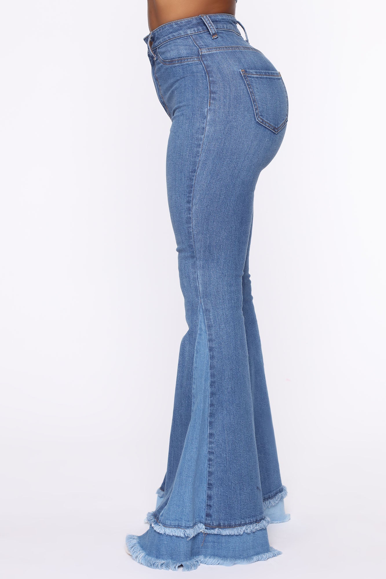 Only The Best Vibes Bell Bottom Jeans - Medium Blue Wash Sai Feel