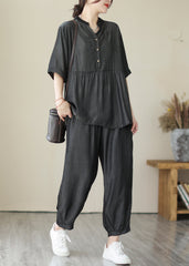 Bio-Grau V-Ausschnitt Patchwork Wrinkled Denim Zweiteiler Kleidung