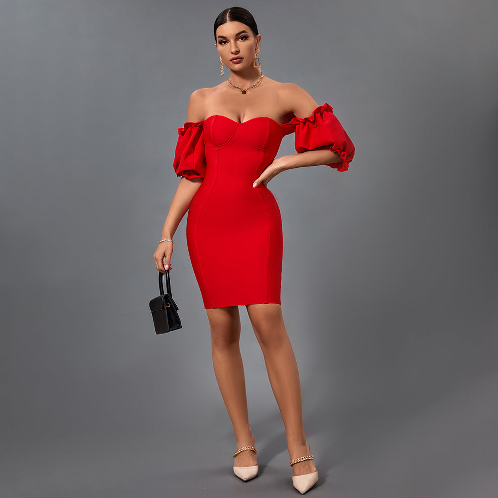 Schulterfreies rückenfreies Mini-Bandage-Kleid