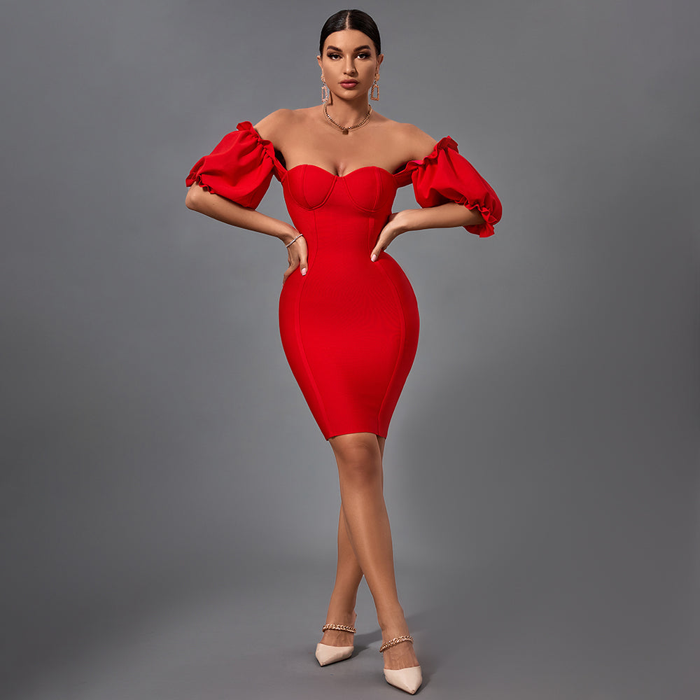 Schulterfreies rückenfreies Mini-Bandage-Kleid