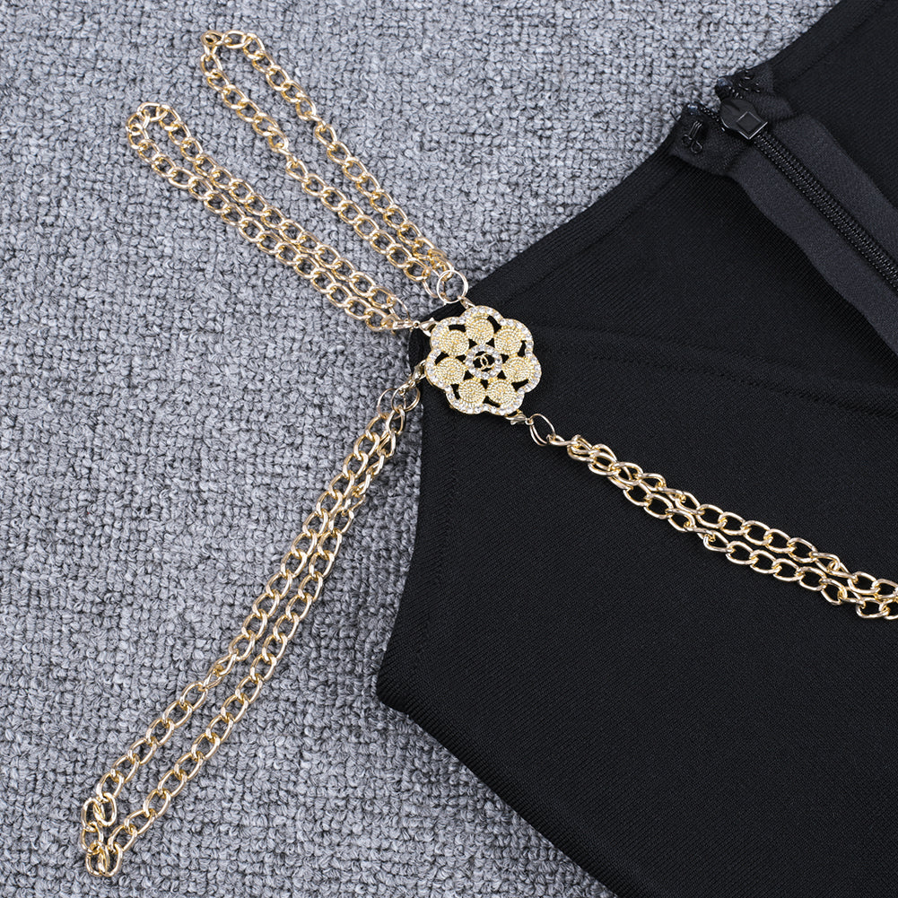 Metal Ornamental Buckle  Chain  Maxi Bandage Dress PP19349