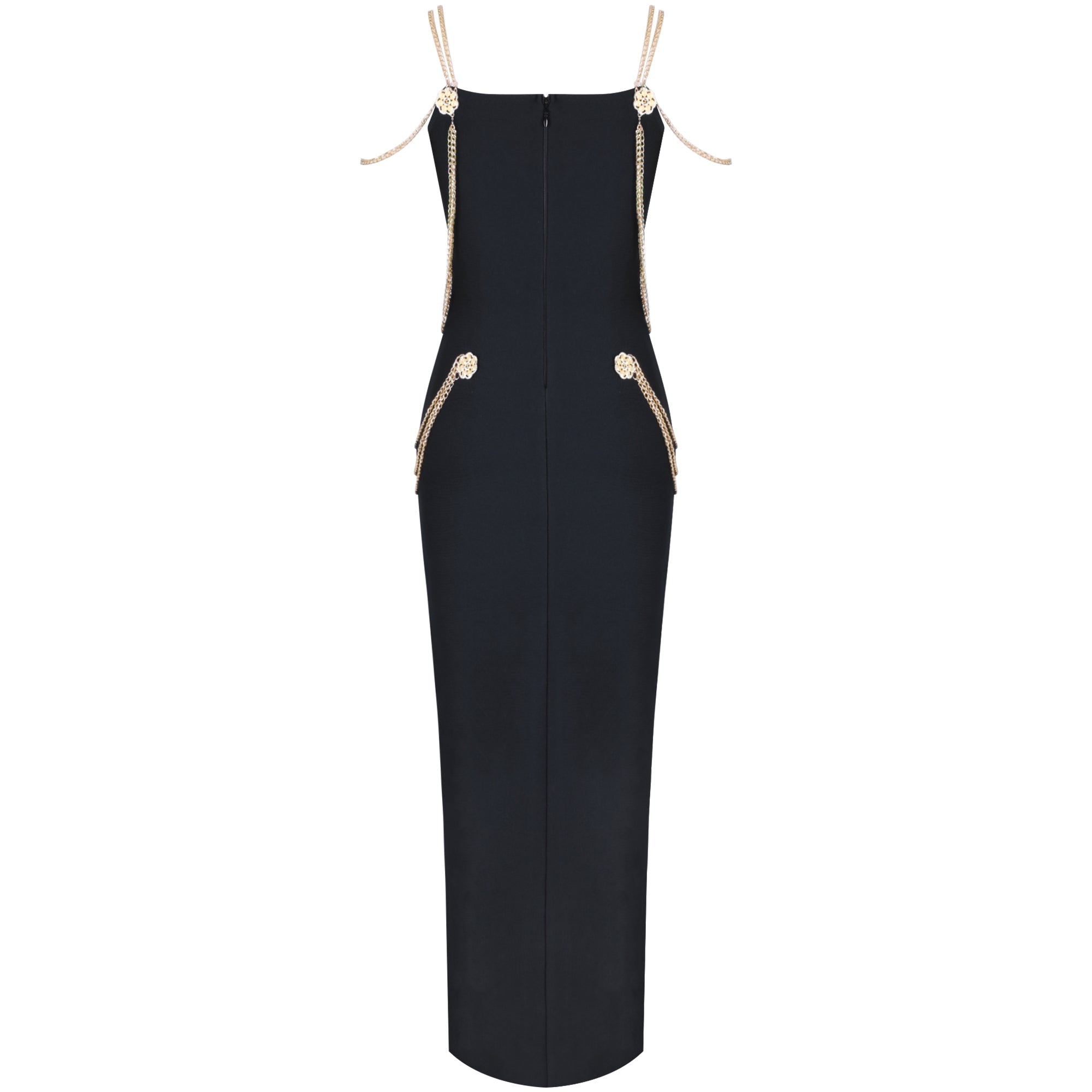 Metal Ornamental Buckle  Chain  Maxi Bandage Dress PP19349