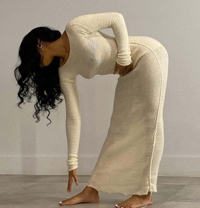 New Knitted Bodycon Fairy Grunge Casual Fashion Maxi Dress