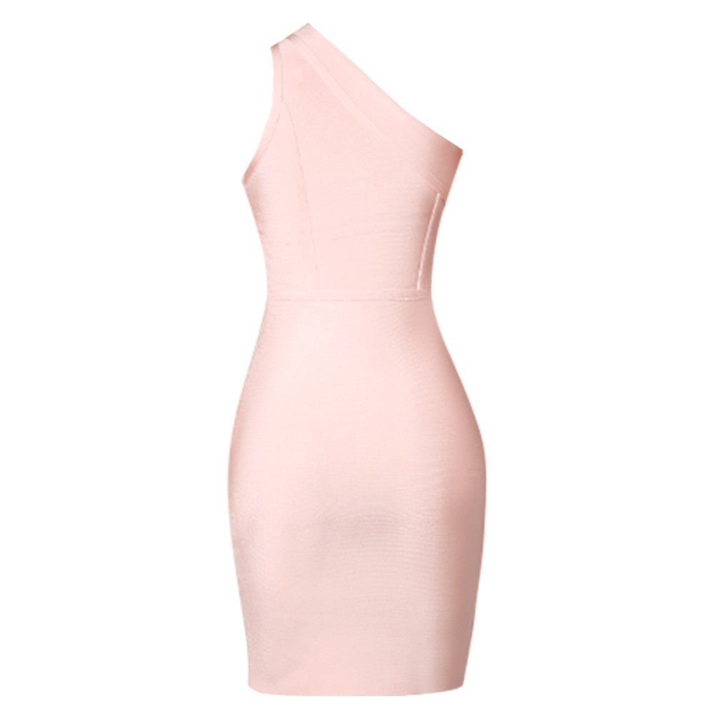 One Shoulder Sleeveless Midi Frill Bandage Dress