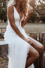 Patchwork Ärmelloses V-Ausschnitt Bodenlanges schlichtes Damenkleid