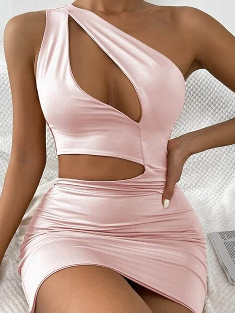 One Shoulder Cutout Bodycon Mini Dress Newgew