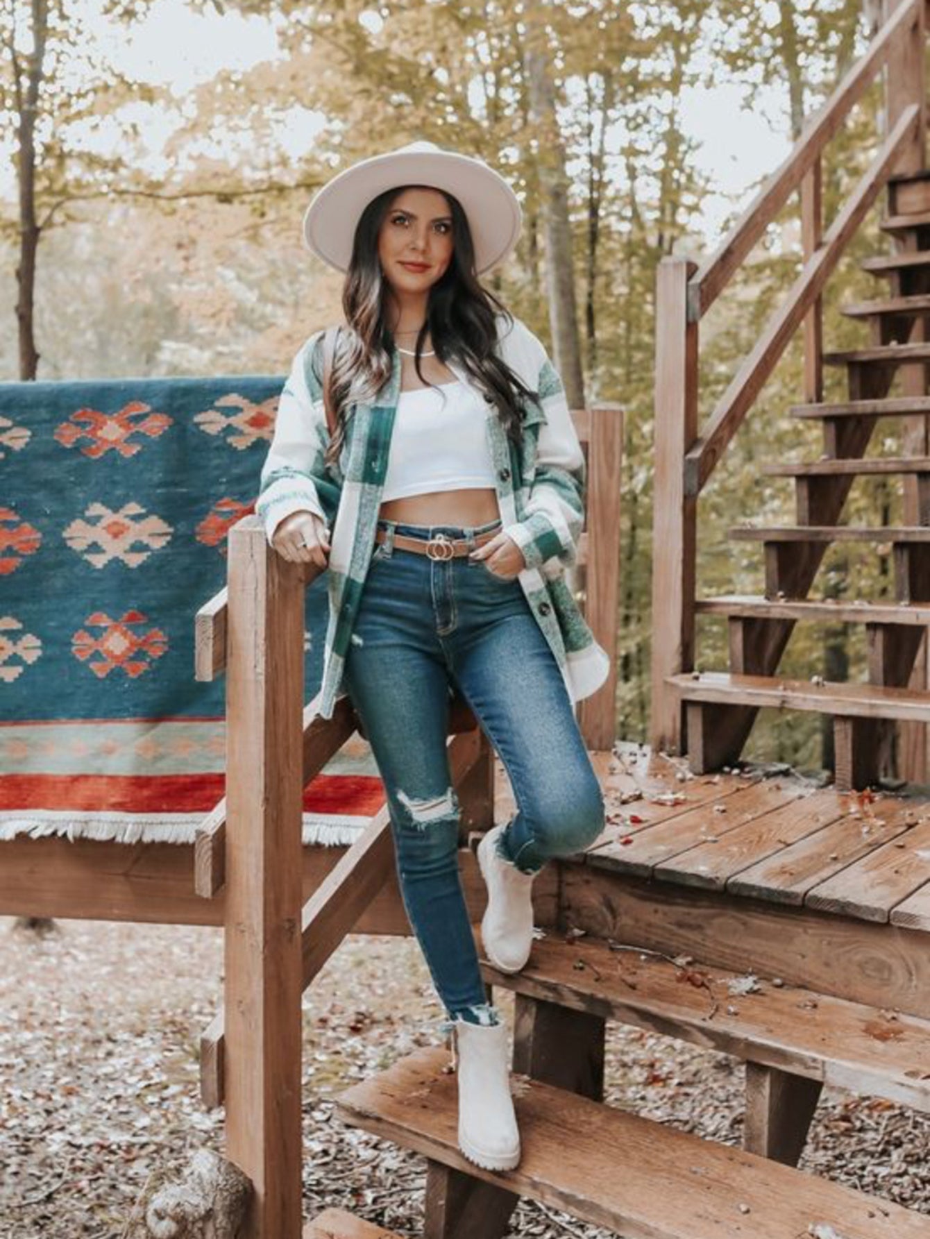 Plaid Print Drop Shoulder Blouse Sai Feel