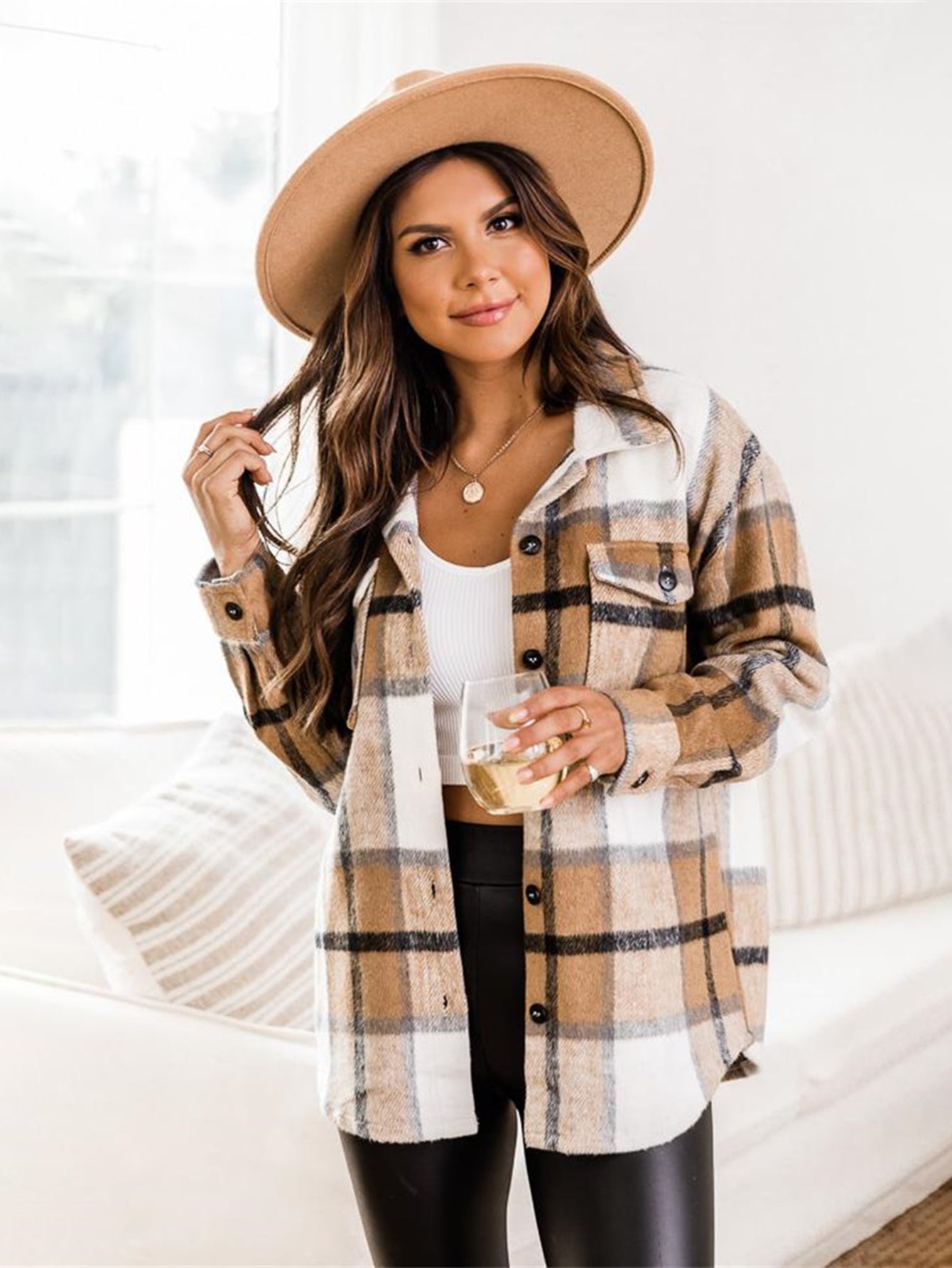 Plaid Print Drop Shoulder Blouse