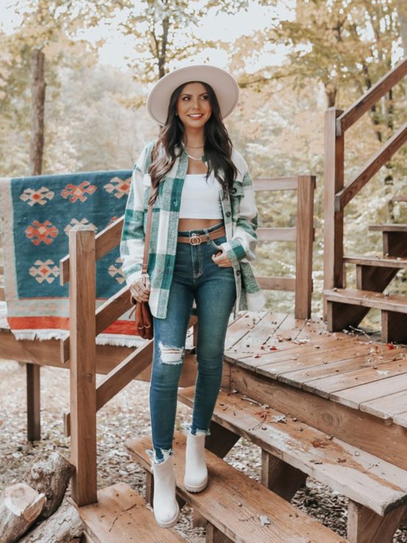 Plaid Print Drop Shoulder Blouse Sai Feel