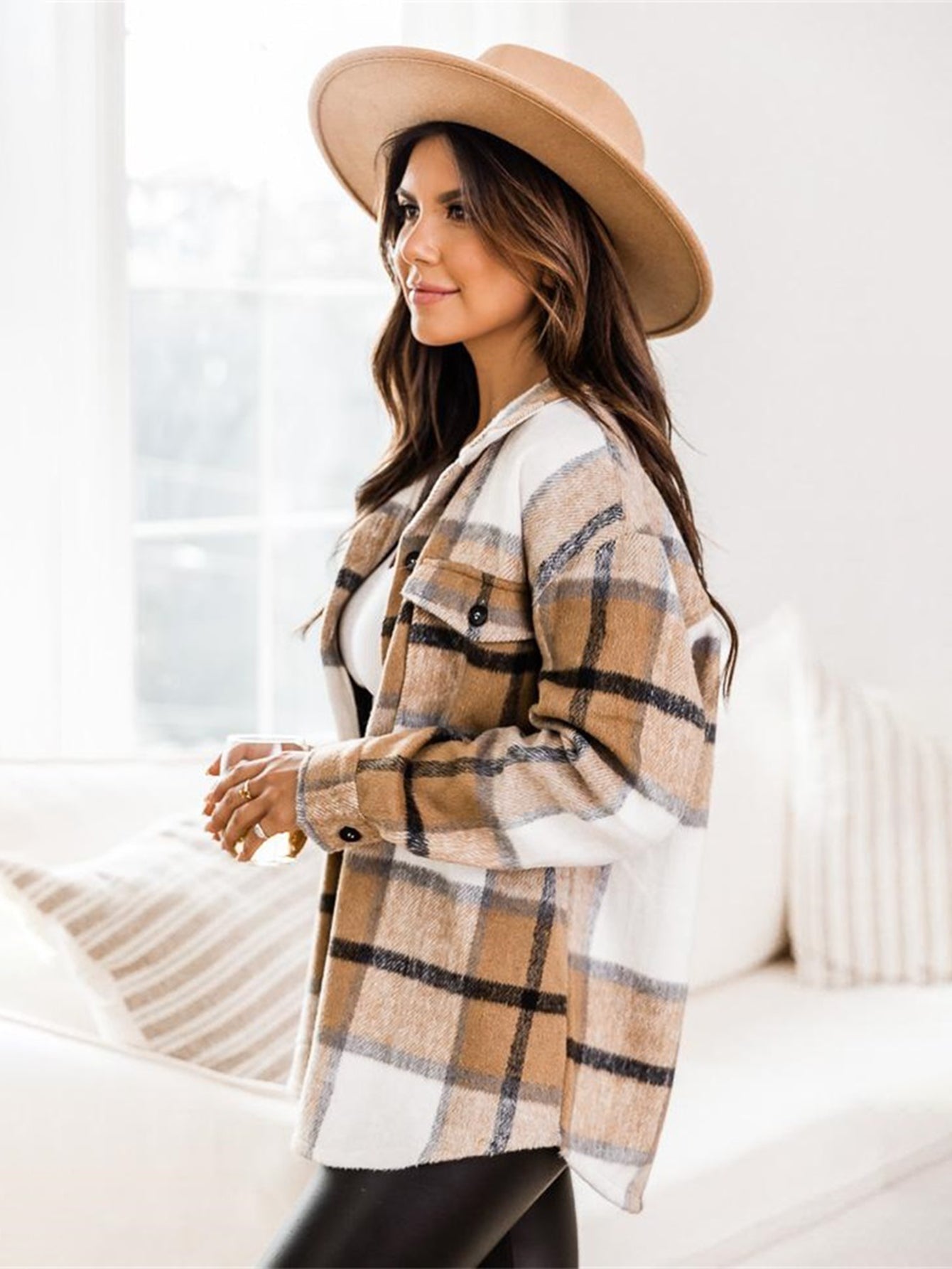 Plaid Print Drop Shoulder Blouse