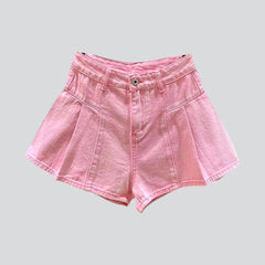 Pleated legs color denim shorts