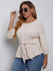 Plus Curved Hem Belted Blouse Sai Feel