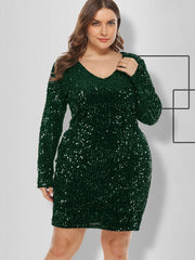 Plus Size Sequins Glitter Bodycon Dress Sai Feel