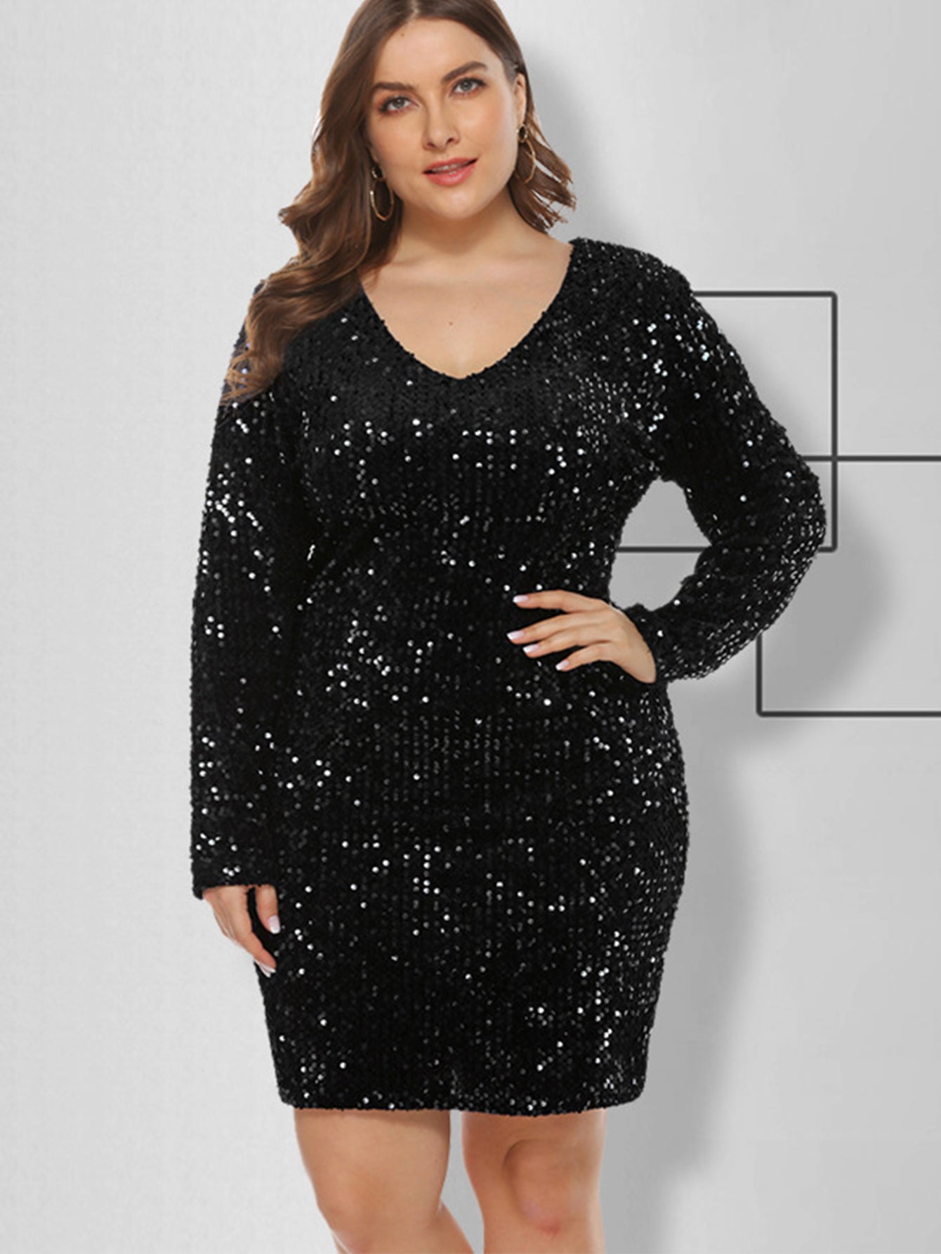 Plus Size Sequins Glitter Bodycon Dress Sai Feel