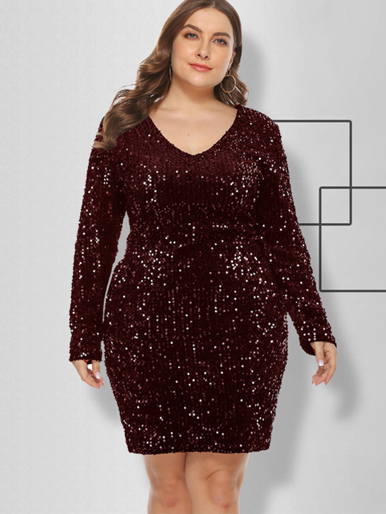 Plus Size Sequins Glitter Bodycon Dress Sai Feel