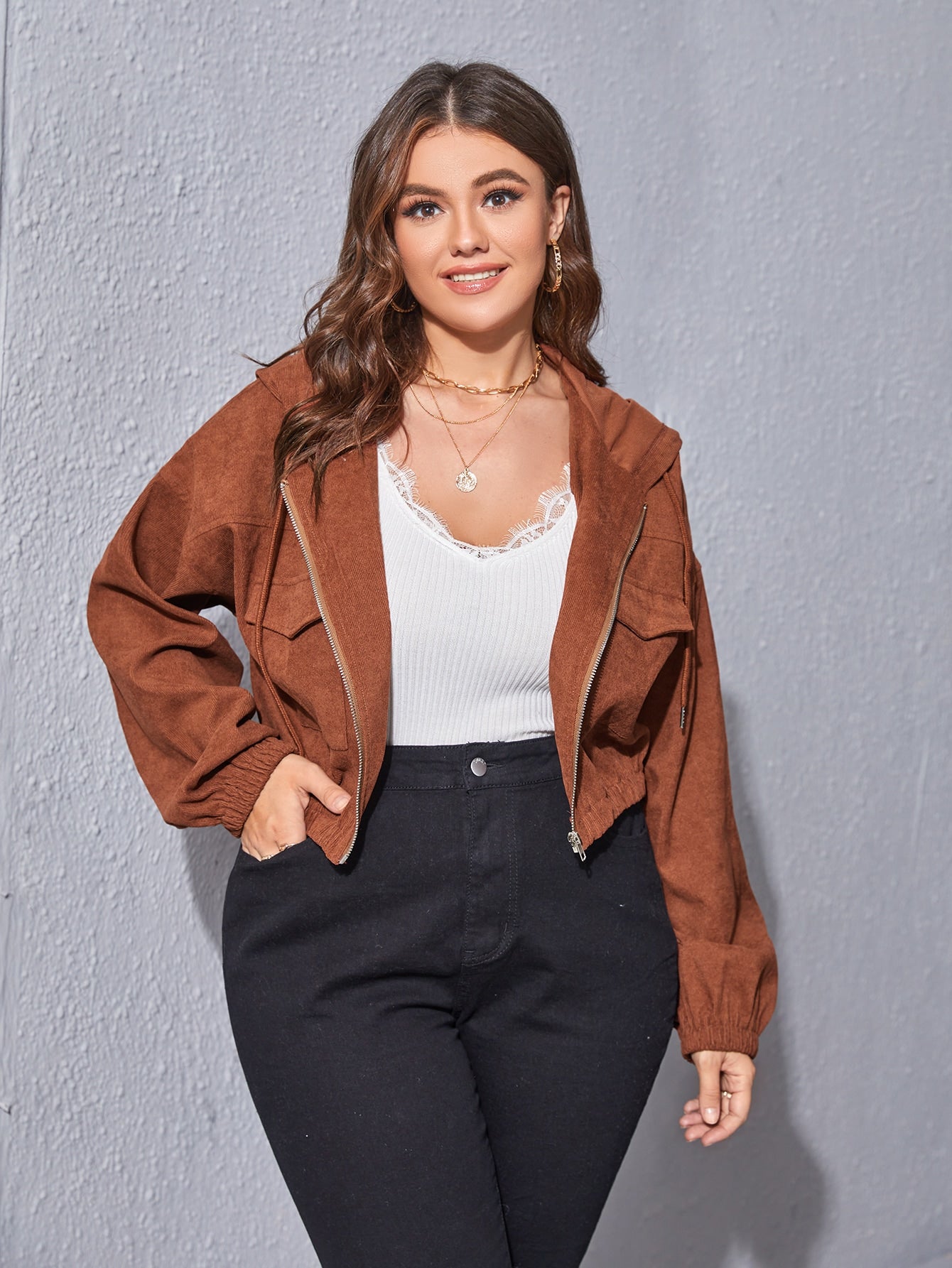 Plus Size Zip Front Hoodie Sai Feel