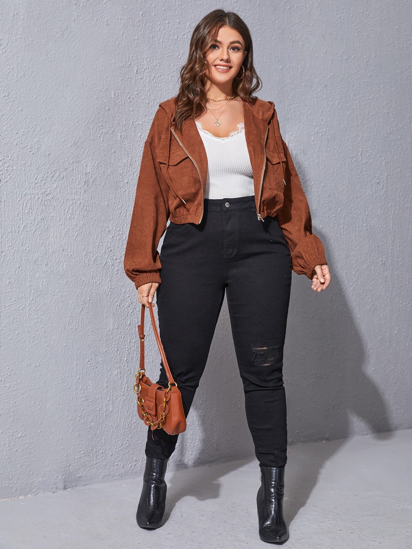Plus Size Zip Front Hoodie Sai Feel