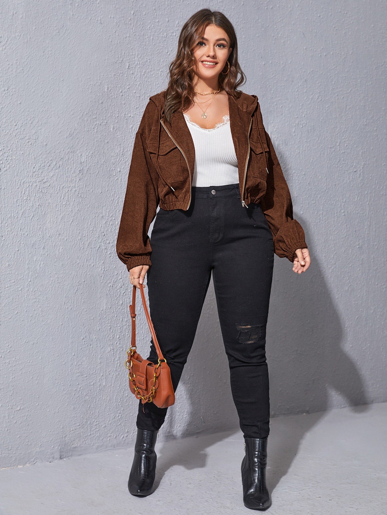 Plus Size Zip Front Hoodie Sai Feel