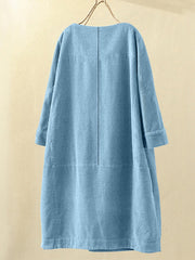 Plus size Commuter midskirt Corduroy loose collar quarter sleeve pullover dress Sai Feel