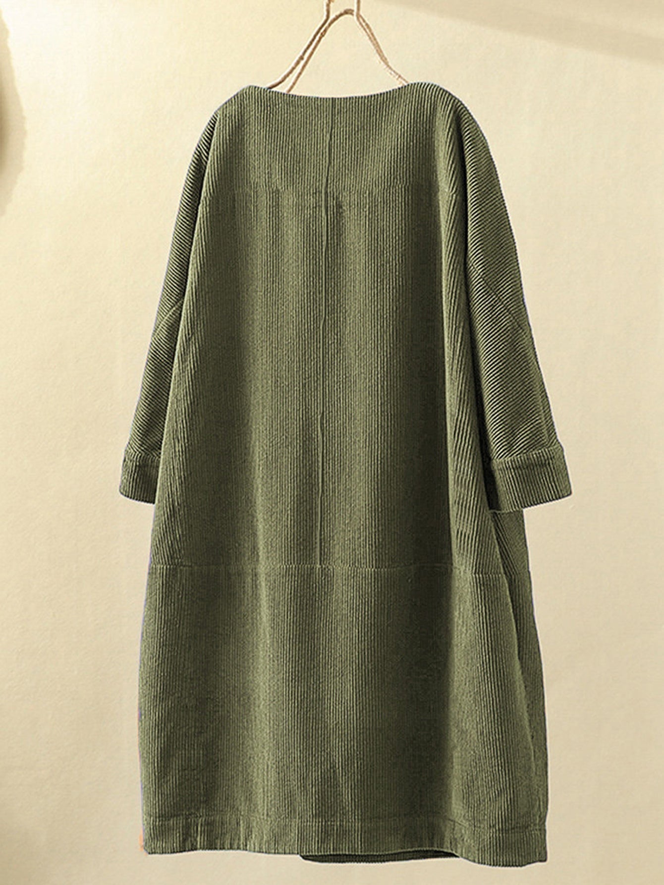 Plus size Commuter midskirt Corduroy loose collar quarter sleeve pullover dress Sai Feel