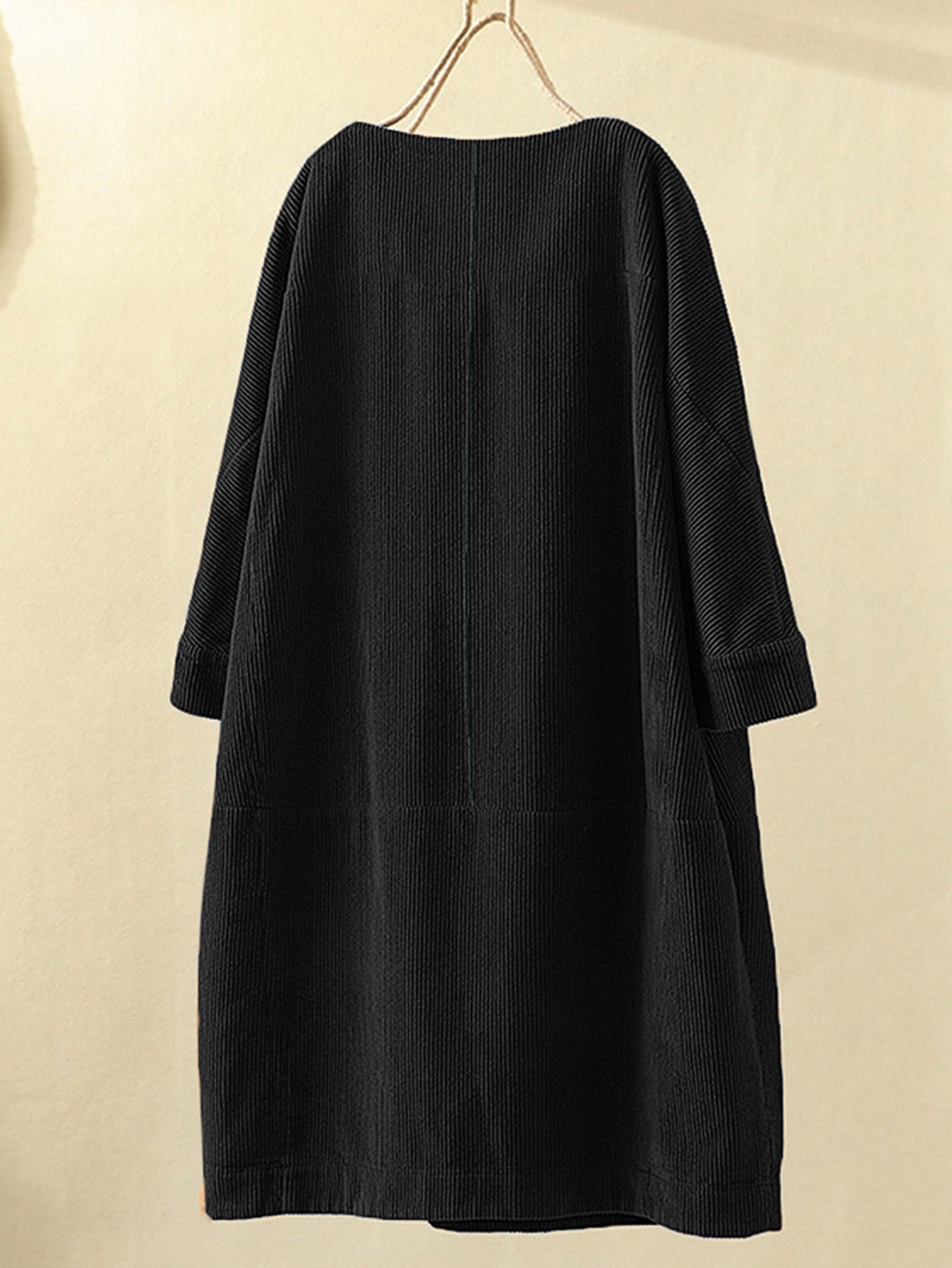 Plus size Commuter midskirt Corduroy loose collar quarter sleeve pullover dress Sai Feel