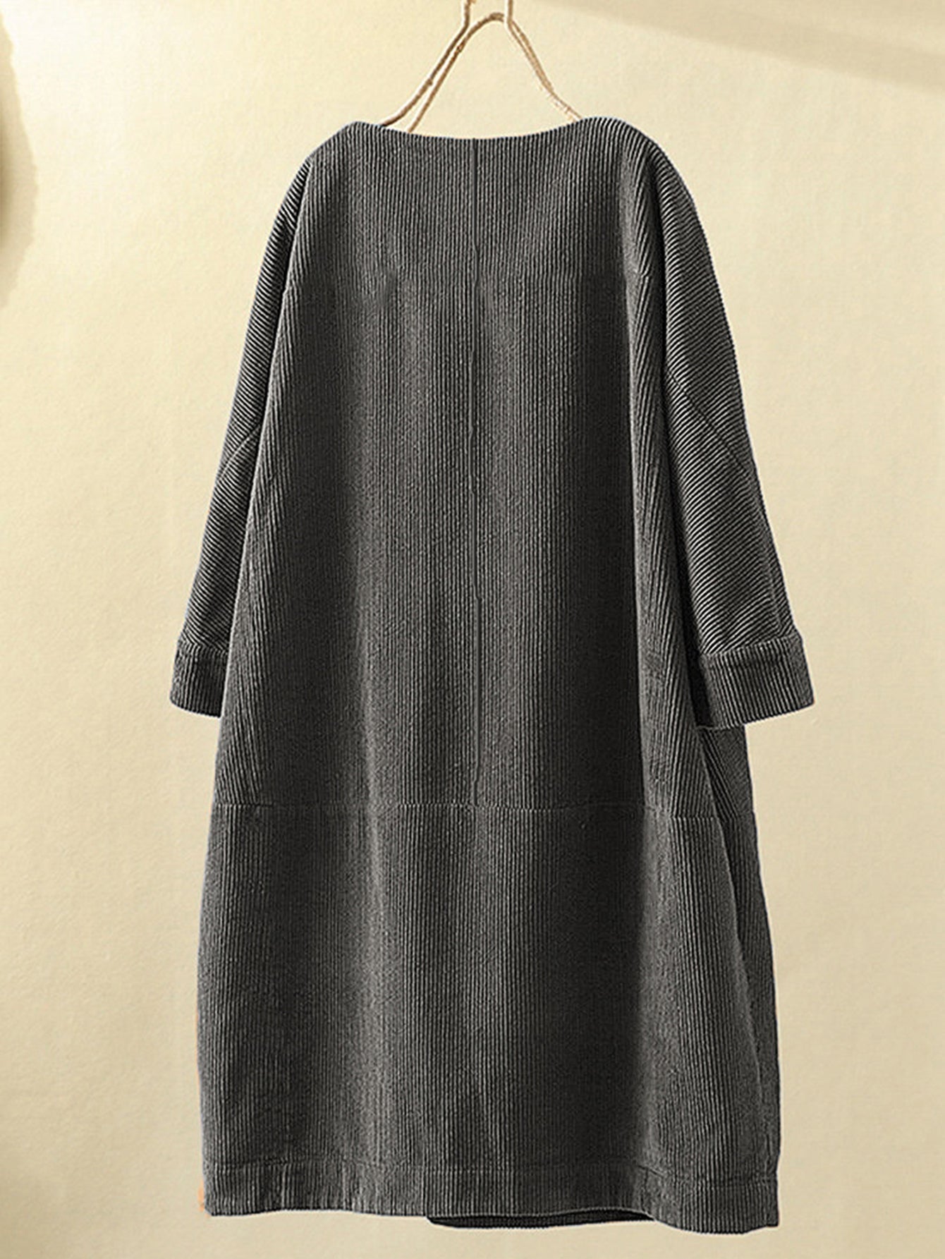 Plus size Commuter midskirt Corduroy loose collar quarter sleeve pullover dress Sai Feel