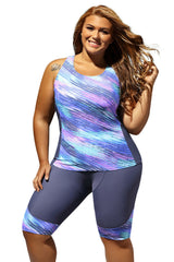 Plus Size Sleeveless Top and Cropped Pants Two Piece Tankini Swimsuit