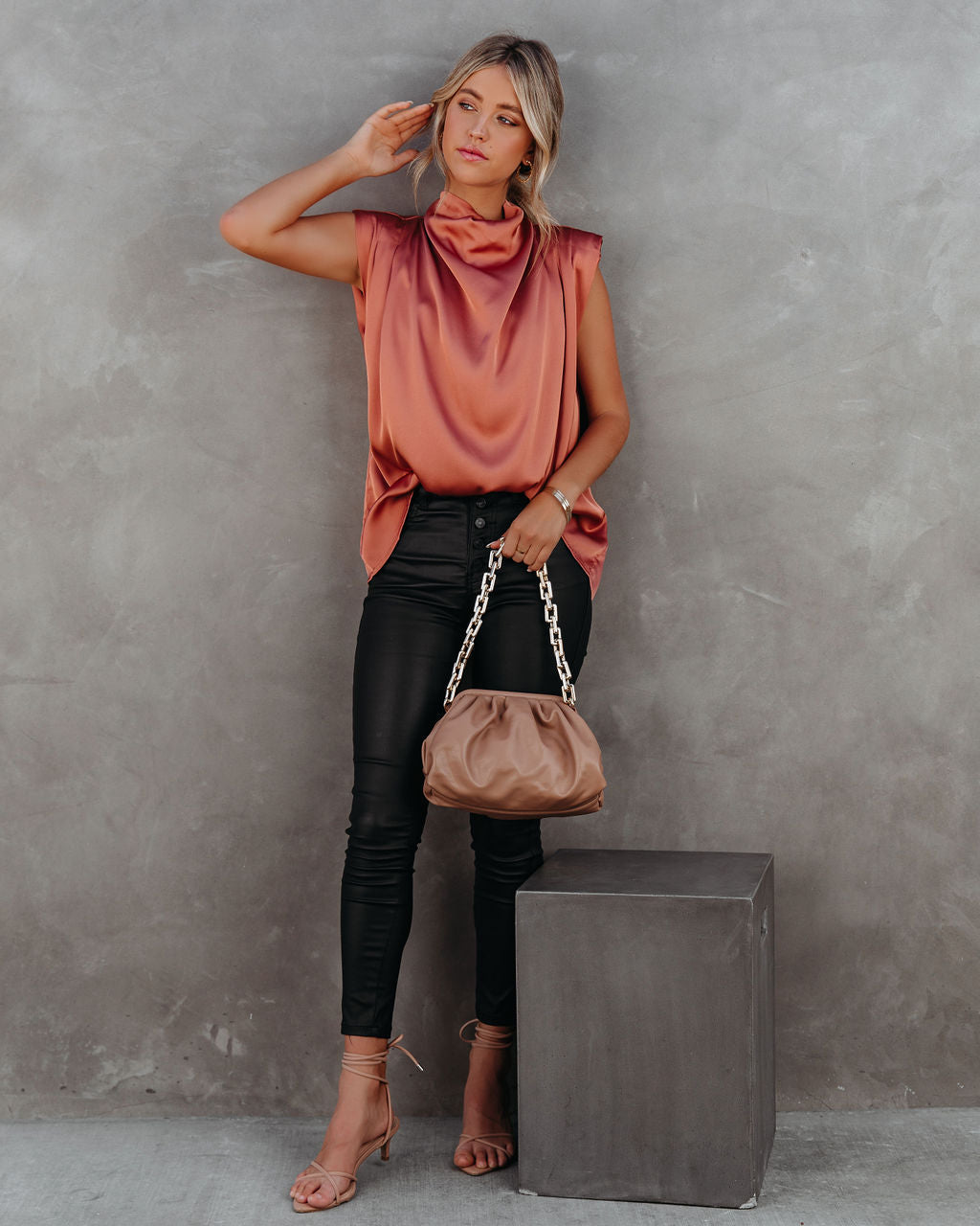 Prestige Satin Cowl Neck Blouse - Terracotta - FINAL SALE