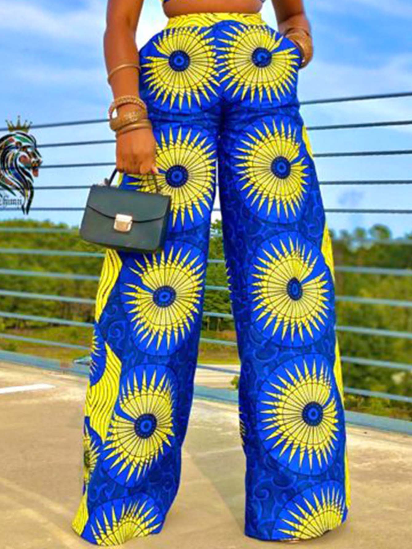 Printed pocket trousers high waist straight pants Sai Feel