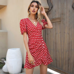 Puff Sleeve Chiffon Floral V-neck Dress Sai Feel