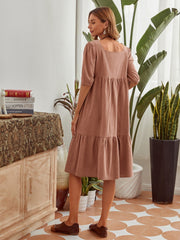 Puff Sleeve Shirred Waist Ruffles Dress Sai Feel