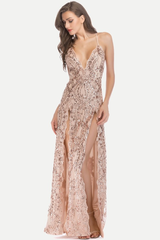 Maxi-Abend- und Partykleid mit Paillettenschlitz und Glitzer