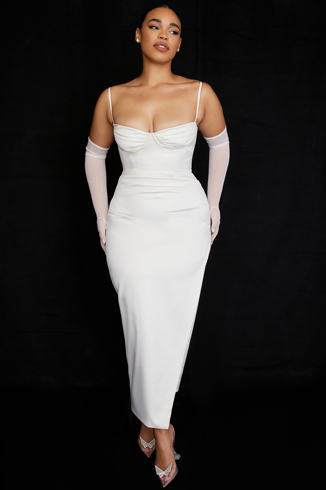 Satin Pleated Corset Midi Dress