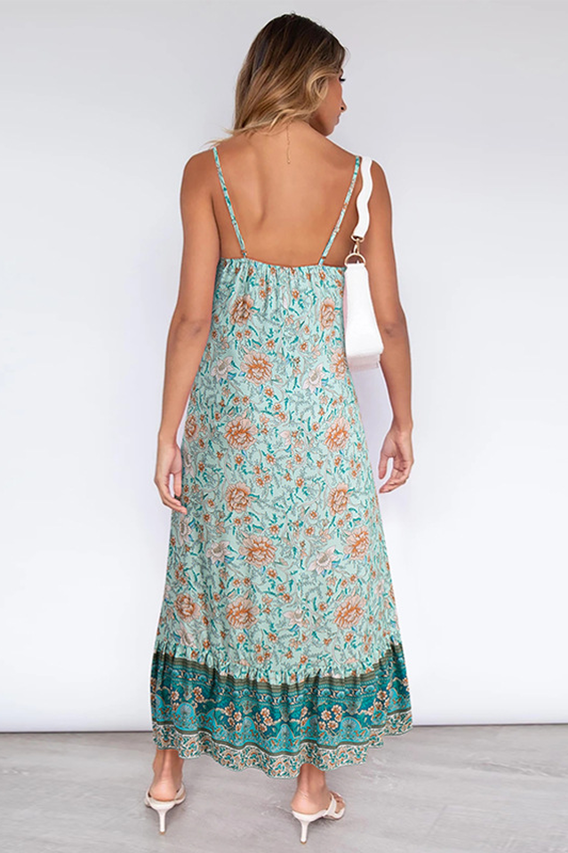 V Neck Floral Boho Dress Newgew