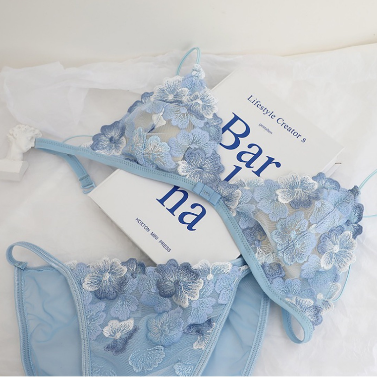 Floral Embroidered Lace Lingerie Set
