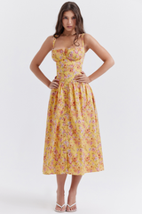 Tatiana Yellow Floral Print Midi Dress Newgew