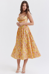 Tatiana Yellow Floral Print Midi Dress Newgew