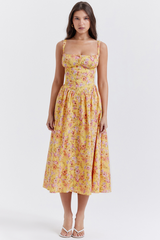 Tatiana Yellow Floral Print Midi Dress Newgew