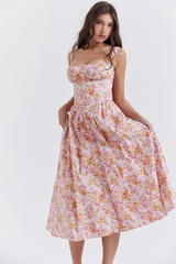 Tatiana Pink Floral Print Midi Dress Newgew