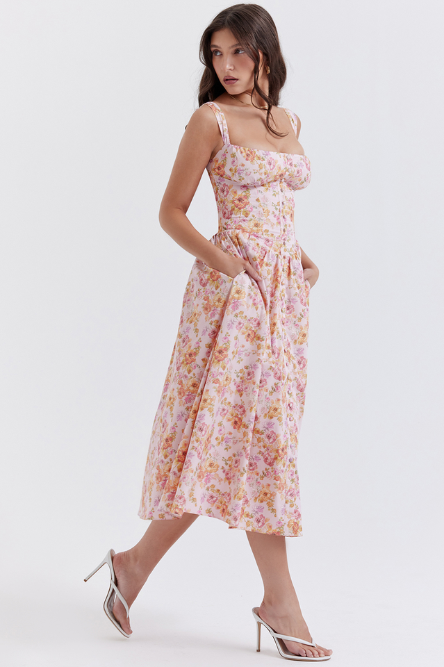 Tatiana Pink Floral Print Midi Dress Newgew