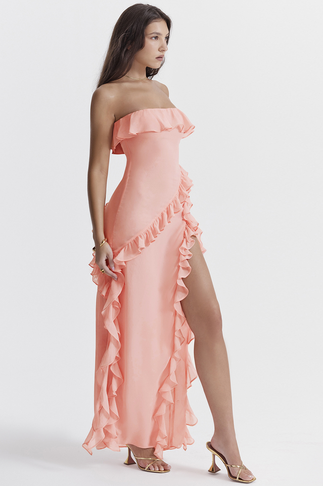 Sarina Apricot Ruffle Maxi Dress